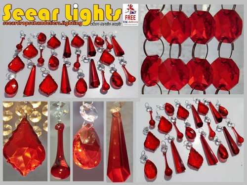 Red chandelier beads glass - red,