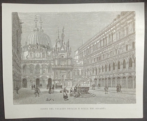Stampa antica corte palazzo - stampa,