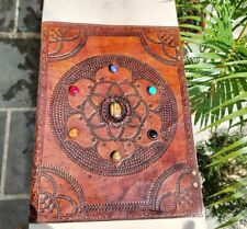 Libro da disegno diario in pelle 13" sette chakra in rilievo con chiusura mar...