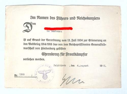 Germania raro attestato croce - germania,