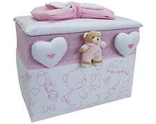 Cesto Baule Nascita Ricamone Porta prodotti Rosa con orsetto