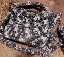 Borsetta Borsa Donna Ragazza 20x25x10Cm uncinetto Handmade Cotone Musto  Grigio 