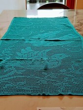 Tenda azzurra a vetro Vintage lavorazione a Filet all'uncinetto in puro cotone