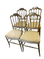 Gruppo di 4 antiche sedie Chiavarine in legno dorato a foglia in oro prima me...