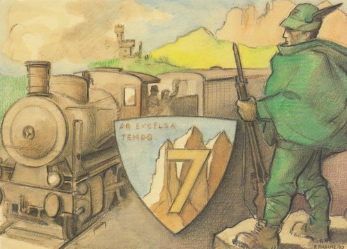 Cartolina alpini treno del - alpini:,
