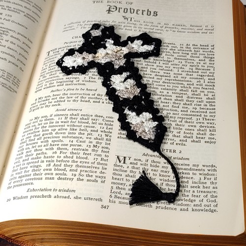 Cross bookmark crochet - bookmark, grey