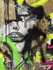 Dipinto floreale astratto Ritratto donna con fiori Quadro graffiti arte moderna