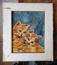 Antico DIPINTO TELA QUADRO GATTI - GATTO Vintage Leggere Descrizione 