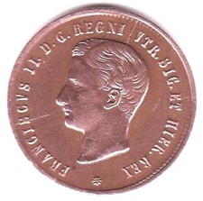 Italie Royaume des Deux-Siciles 2 Tornesi 1859  Ferdinand II, cuivre, Superbe