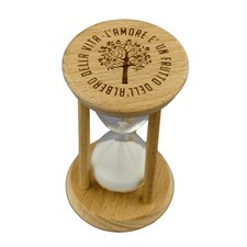 Clessidra bianca con base legno con ALBERO 5x5x9 cm BOMBONIERA 1DNR