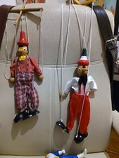 coppia di burattini Pinocchio legno marionette vintage per teatrino