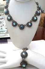 SET BRACCIALE COLLANA STRASS AURORA BOREALE STILE CORO SCHIAPARELLI VINTAGE