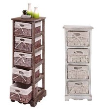 Scaffale comò con cassetti in vimini, look shabby, vintage, marrone bianco grigio blu