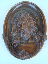 Quadro in Legno a Rilievo Volto Gesù Vintage 40 cm