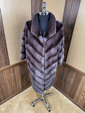 AHIMSA ITALIA DESIGNER TINTO GRIGIO ORIZZONTALE PELLICCIA VISONE CAPPOTTO GIACCA TAGLIA 48 LARGE