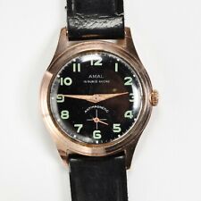AMAL 15 Rubis Orologio Vintage da Polso Uomo Placcato Oro Black Dial - 32mm