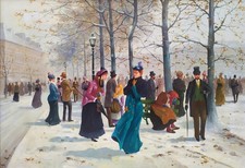 Parigi Boulevard-Paesaggio Invernale-Belle Epoque-Grande Dipinto Olio Originale Firmato