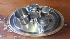 Set zuccheriera lattiera vassoio in acciaio inox 6 pezzi alcuni firmati. Vintage