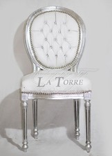 Sedia poltrona ovalina barocco braccioli Luigi XV ecopelle bianca Swarovski AR11