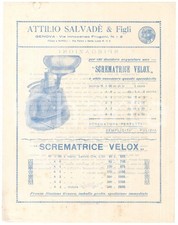 1910 ca GENOVA Attilio SALVADE' & Figli - Scrematrice VELOX - Volantino 23x30 cm