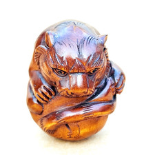 M8970 - Statuina Netsuke in legno di bosso intagliato a mano da 1,6": tigre zodiacale