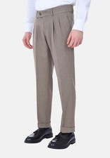 Pantalone Uomo Elegante Vita Alta con Pinces Pantaloni Risvoltino Made in Italy