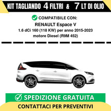 Tagliando per RENAULT Espace V 1.6 dCi 160 118 kw Diesel 2015-2023 - 7 Lt di ...