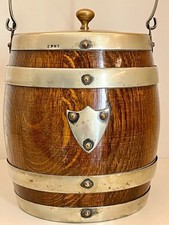 Barattolo per biscotti, inglese, primi '900, rovere, EPNS, porcellana