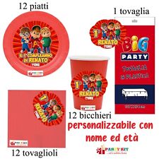 Kit 37 Pz ALVIN Festa Piatti Bicchieri Tovaglia COORDINATO Personalizzato