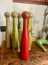 6 antichi birilli da luna park in legno con patina stupenda 