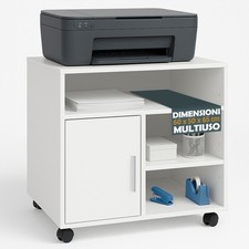 Mobile Porta Stampante con Anta e Ripiani Mobiletto Ufficio Multiuso 60x50x65cm