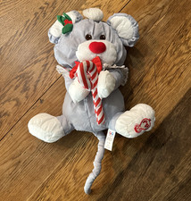 Vintage Christmas Mouse Nylon Plush Gray Candy Cane Fisher Price 1987