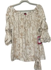 Top Vince Camuto Wm’s On/Off Shoulder Windswept Wonder Abstract/Oyster taglia L nuovo con etichette