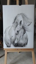 Quadro, Cavallo disegnato a mano con grafite e carboncino, 50x56cm