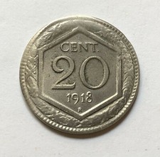 20 CENTESIMI 1918  VITTORIO EMANUELE III  ESAGONO  SPL  ARGENTO