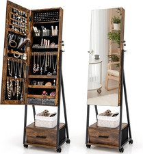 Armadio Portagioie Da Terra Con Ruote, Specchio Portagioie Con Cassetti, Organiz