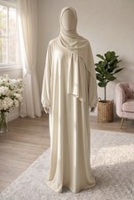 Mint cream Abaya With Attached