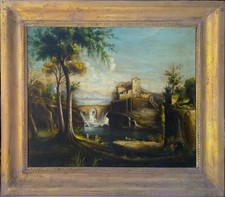 ANTICO PAESSAGGIO ITALIANO PRIMI 900 CON CORNICE A GUANTIERA OLIO SU TELA 