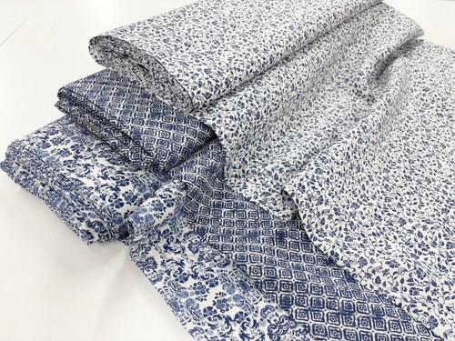 Tessuto lino floreale blu - , navy