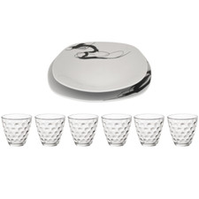 Servizio Piatti 24 Pezzi Per 6 Persone Con Bicchieri Effetto Ink