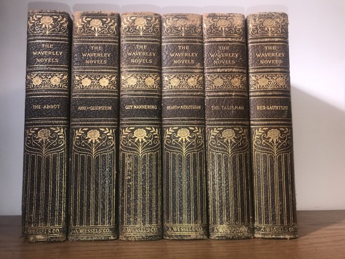 Old leather bound set rustic - set,