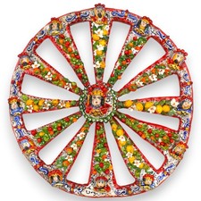Ruota di Carretto Siciliano in pregiata ceramica, con applicazioni di frutta e f
