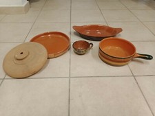 SET CUCINA TERRACOTTA PENTOLA VASSOIO CIOTOLA COPERCHIO VINTAGE