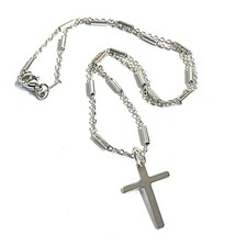 Collana con croce rosario in acciaio inox da uomo catenina girocollo lunga 50 cm