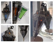 Lampada altezza cm 48 metallo vetri colorati artigianato Marocco Africa