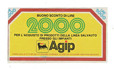 BUONO SCONTO COUPON VINTAGE AGIP CARBURANTI LINEA SALVAUTO LIRE 2000 ANNO 1986