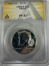 1969-S 50 Kennedy Mezzo Dollaro Proof - ANACS PF 69 - Appena Classificato/Supporto Nuovo