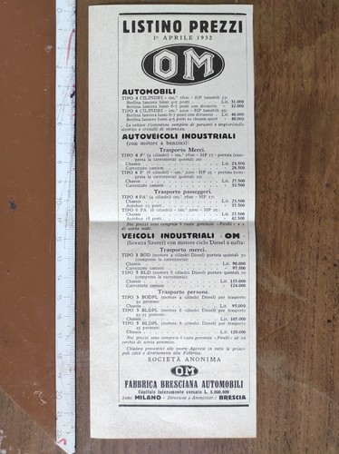 Listino prezzi 1932 camion - prezzi,