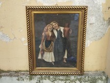 ANTICO XIX sec QUADRO DIPINTO OLIO SU TELA ALLEGRA COMPAGNIA CORNICE LEGNO VETRO