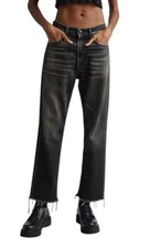 Jeans Boyfriend Donna R13 30 Abbey Neri Lavati Strappati Orlo Relaxed Denim